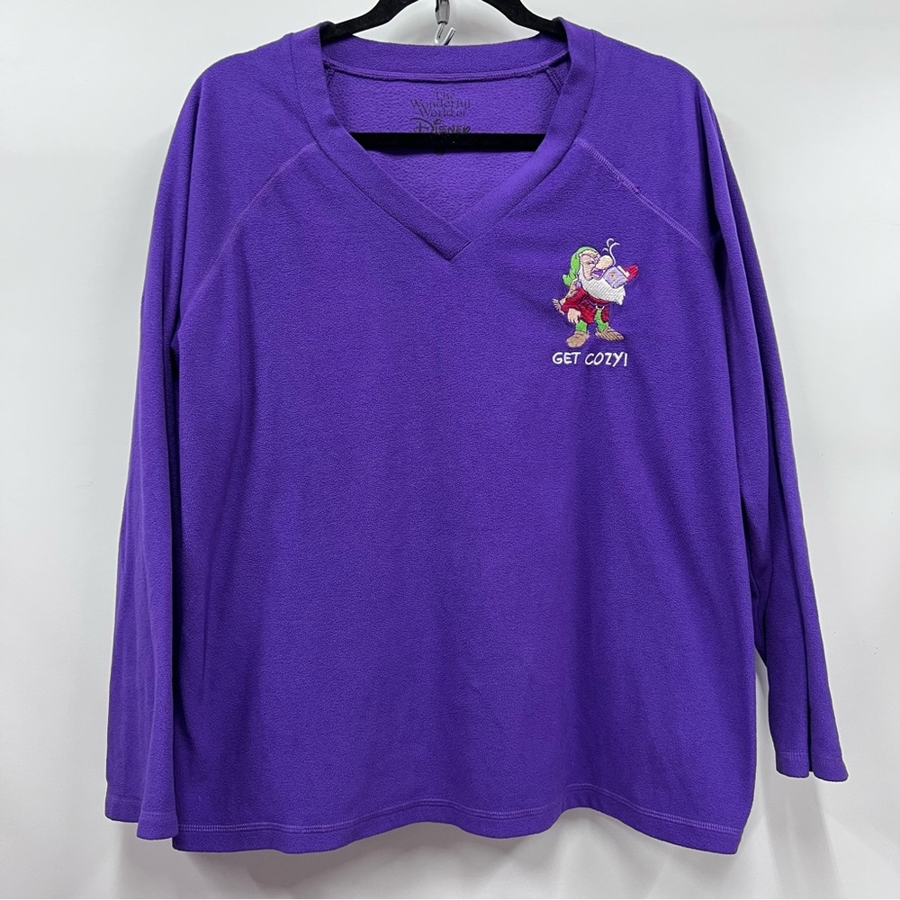 Disney Snow White Grumpy Purple fleece pajama Top xl embroidery Get Cozy